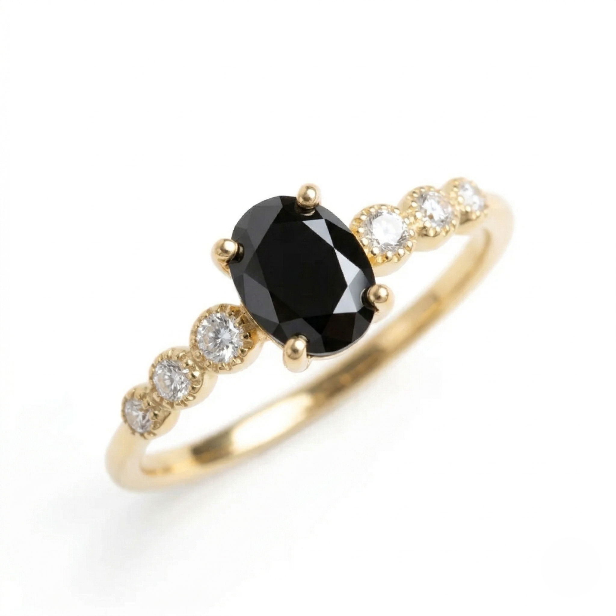 1 Carat Black Oval Cut Diamond Engagement Ring 14K Gold