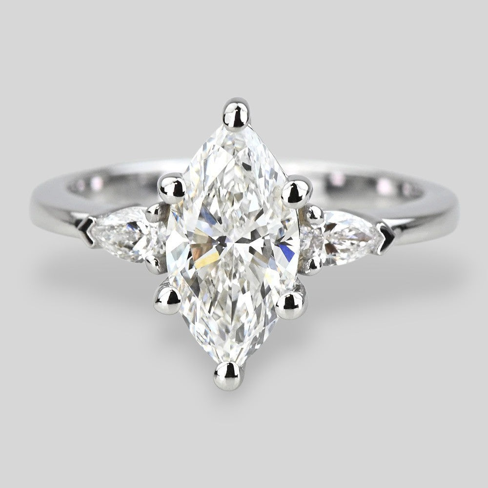 1.50 Carat Lab Marquise Diamond Engagement Ring With Pear Side Stones
