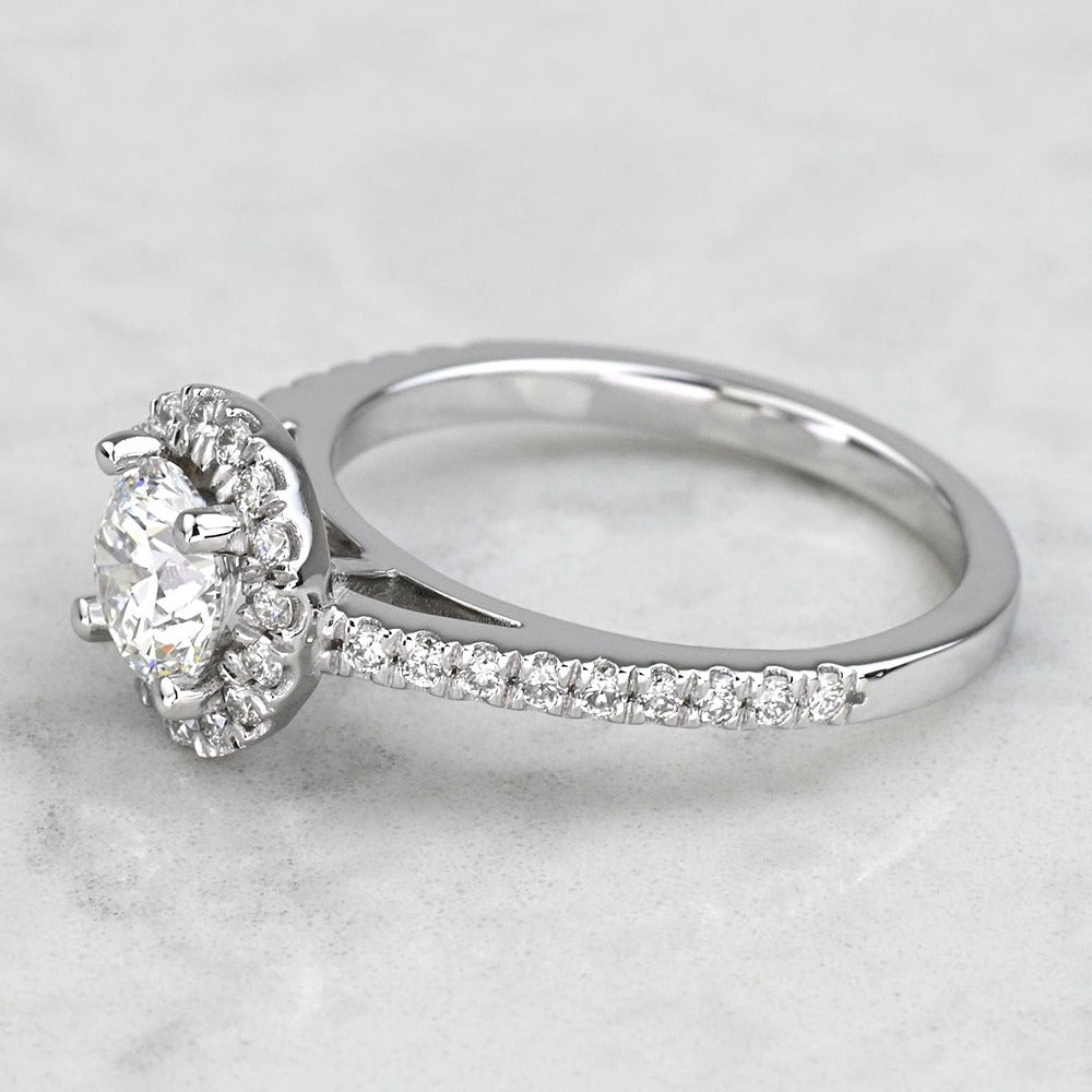 1 Carat Lab Grown Round Diamond Floating Halo Engagement Ring