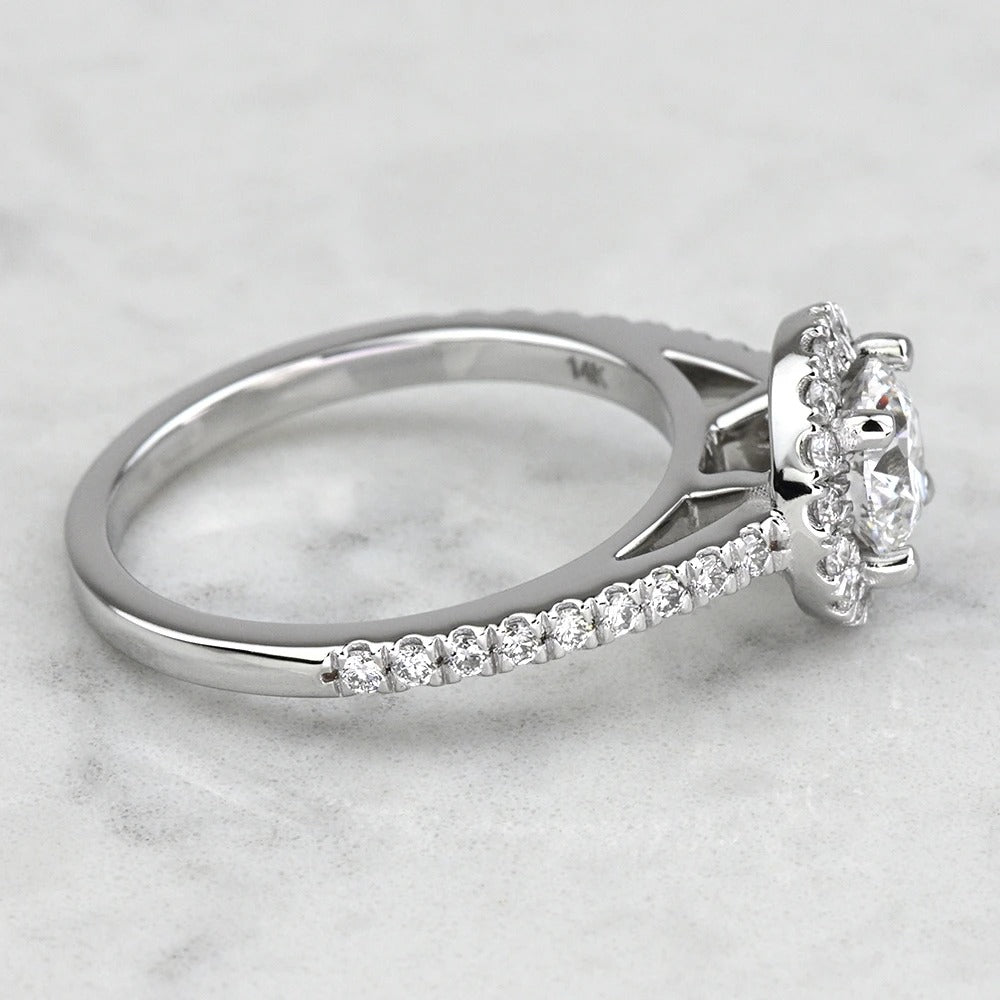 1 Carat Lab Grown Round Diamond Floating Halo Engagement Ring