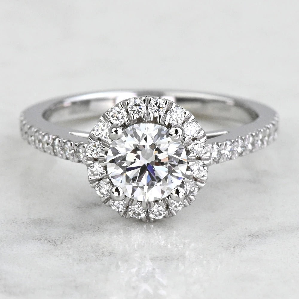 1 Carat Lab Grown Round Diamond Floating Halo Engagement Ring