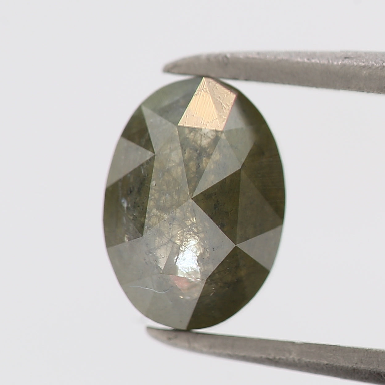 1.59 Carat Oval Rose Cut Salt and Pepper Diamond 7.5 MM