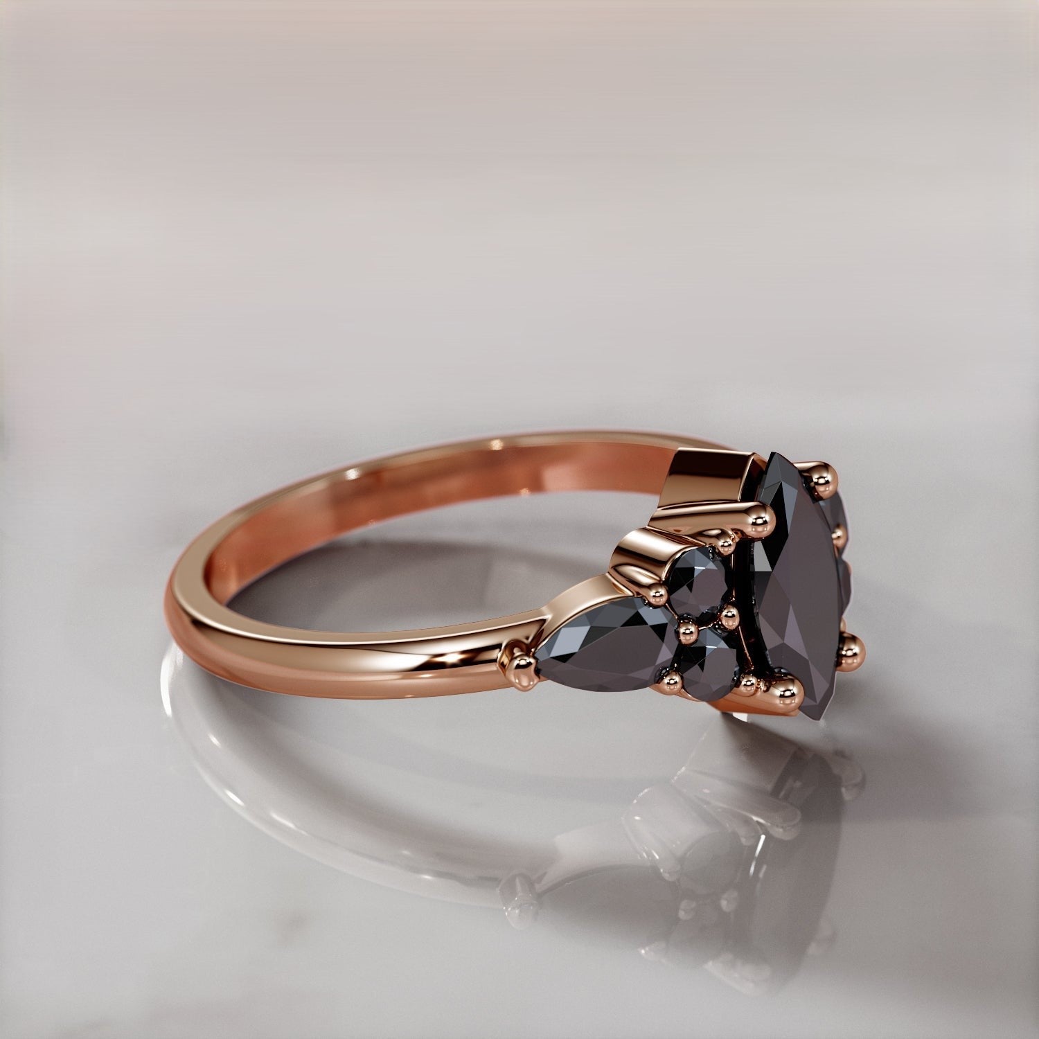 2.50 Carat Marquise Black Diamond Engagement Ring Pave Band 14K Solid Rose Gold