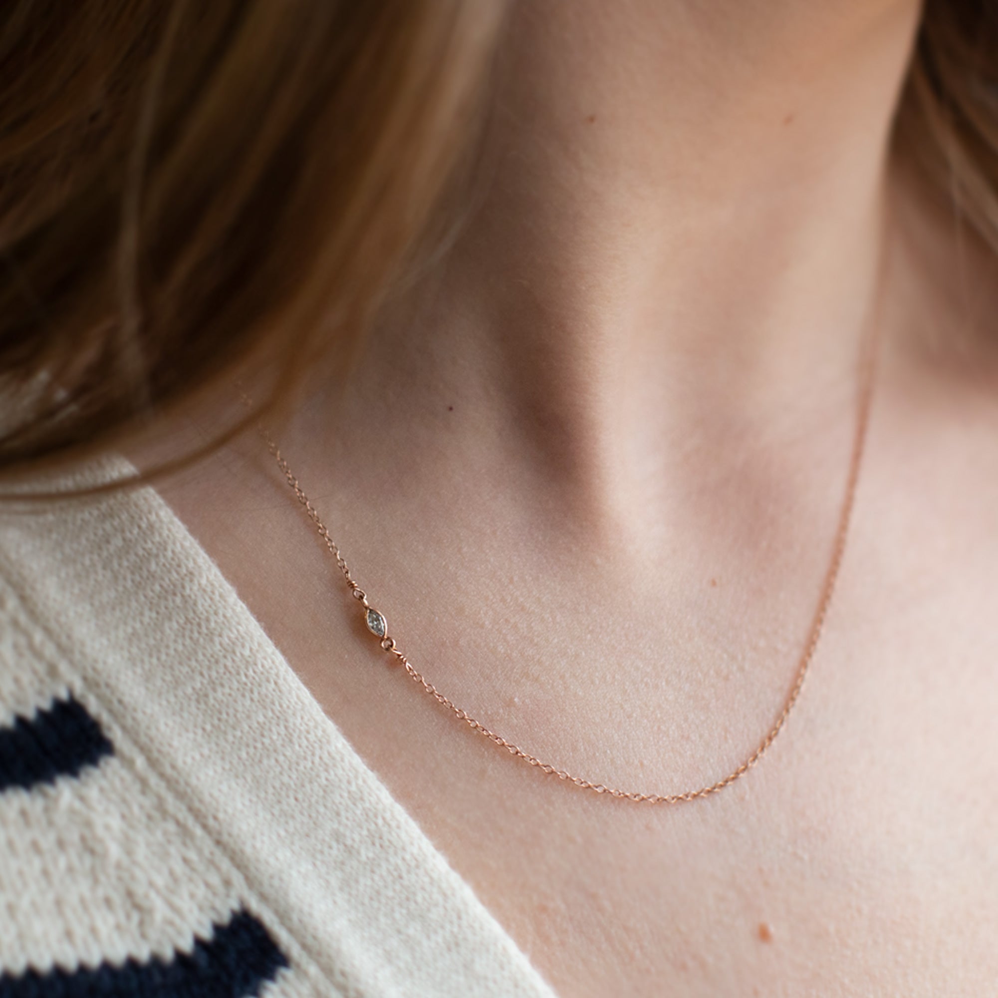 0.10 Carat Salt and Pepper Diamond Marquise Necklace
