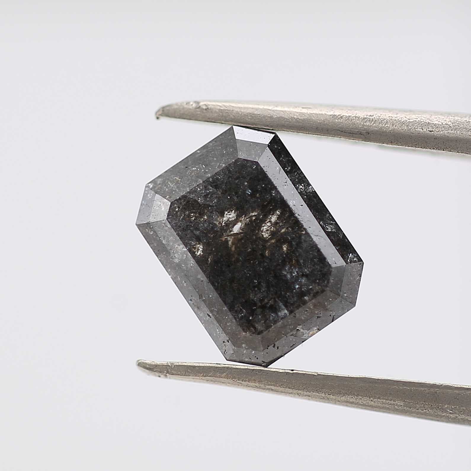 1.96 Carat 8.20 MM Fancy Gray Emerald Cut Salt and Pepper Diamond - Blackdiamond