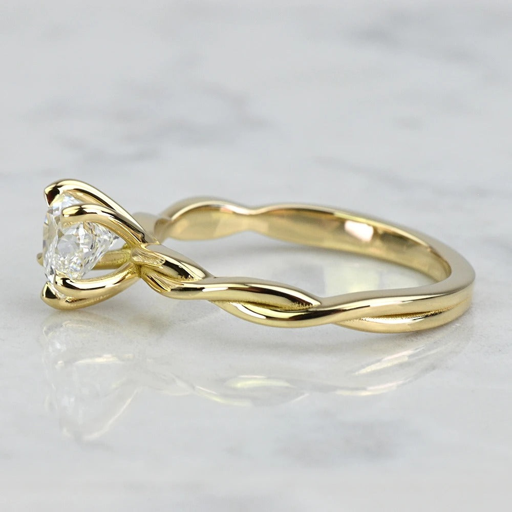 1 Carat Lab Grown Heart Diamond Twisted Yellow Gold Engagement Ring
