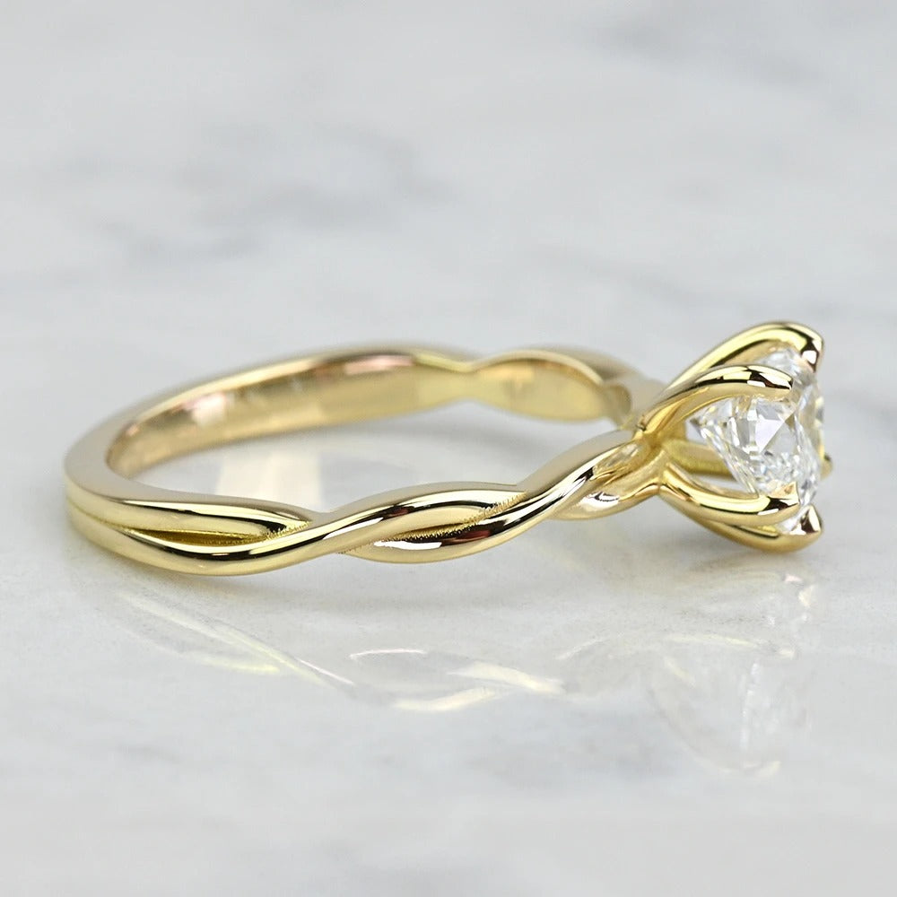 1 Carat Lab Grown Heart Diamond Twisted Yellow Gold Engagement Ring