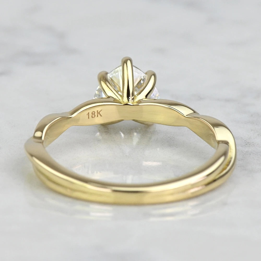 1 Carat Lab Grown Heart Diamond Twisted Yellow Gold Engagement Ring