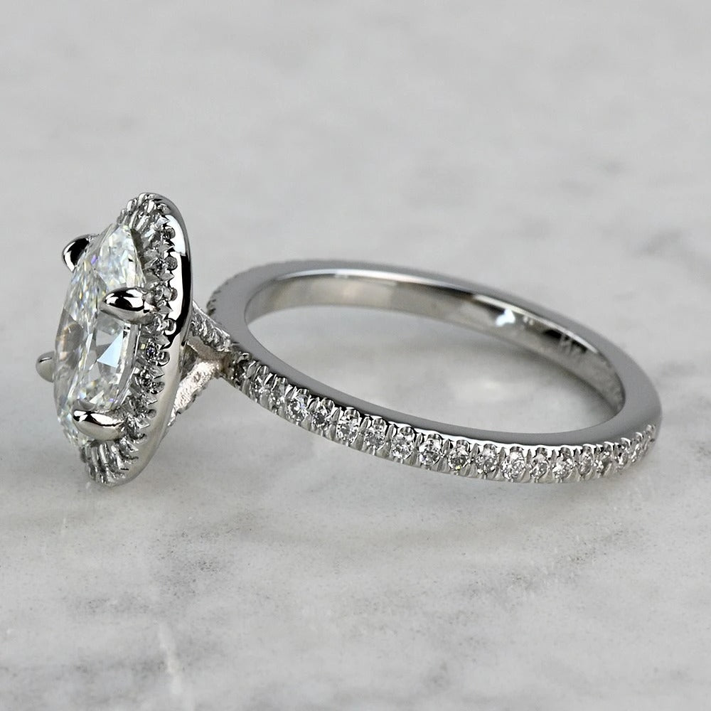 1 Carat Lab Grown Oval Diamond Delicate Halo Engagement Ring