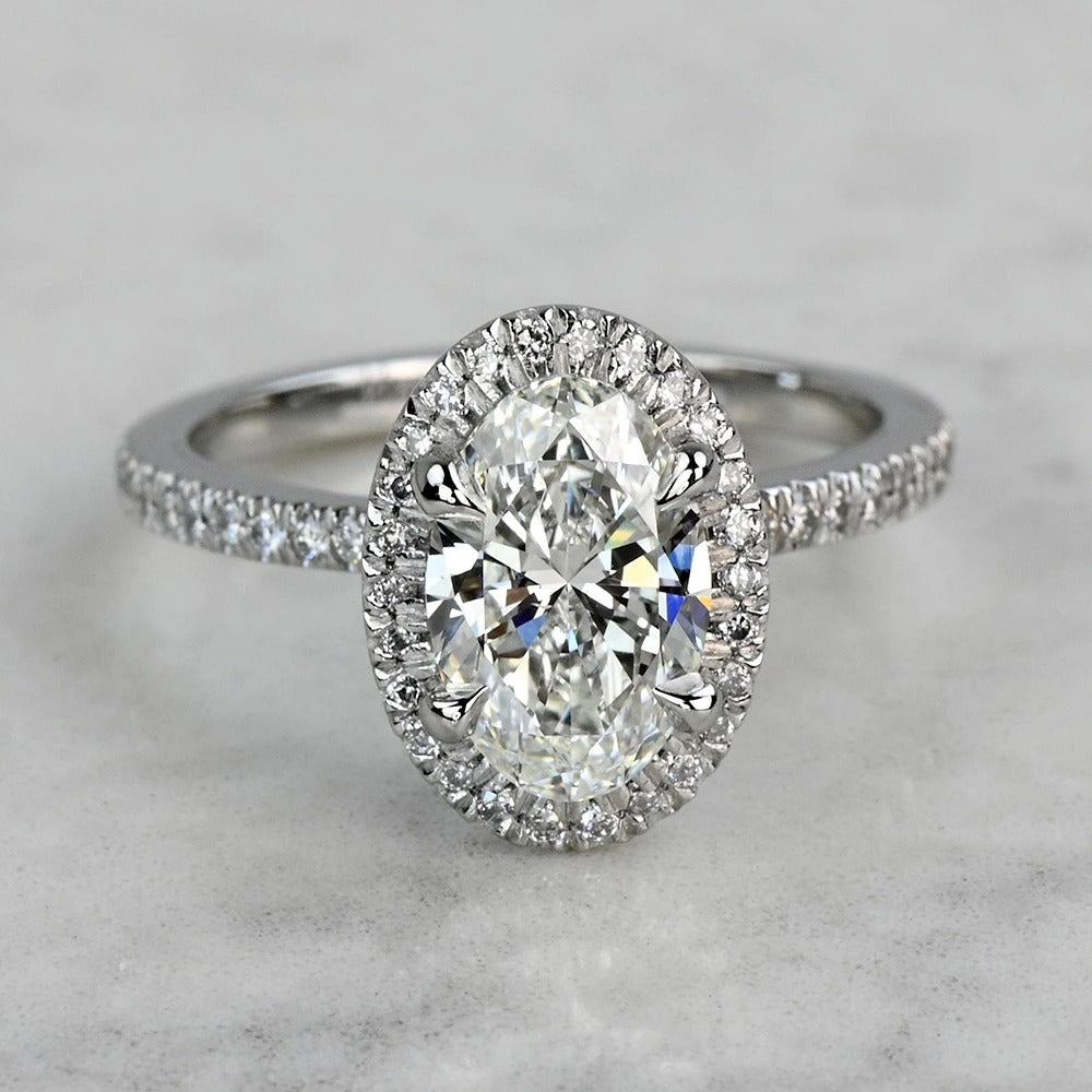 1 Carat Lab Grown Oval Diamond Delicate Halo Engagement Ring