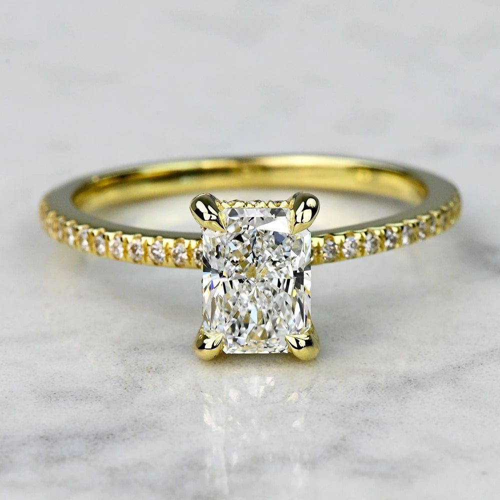Lab Grown 1 Carat Radiant Diamond Petite Pave Engagement Ring