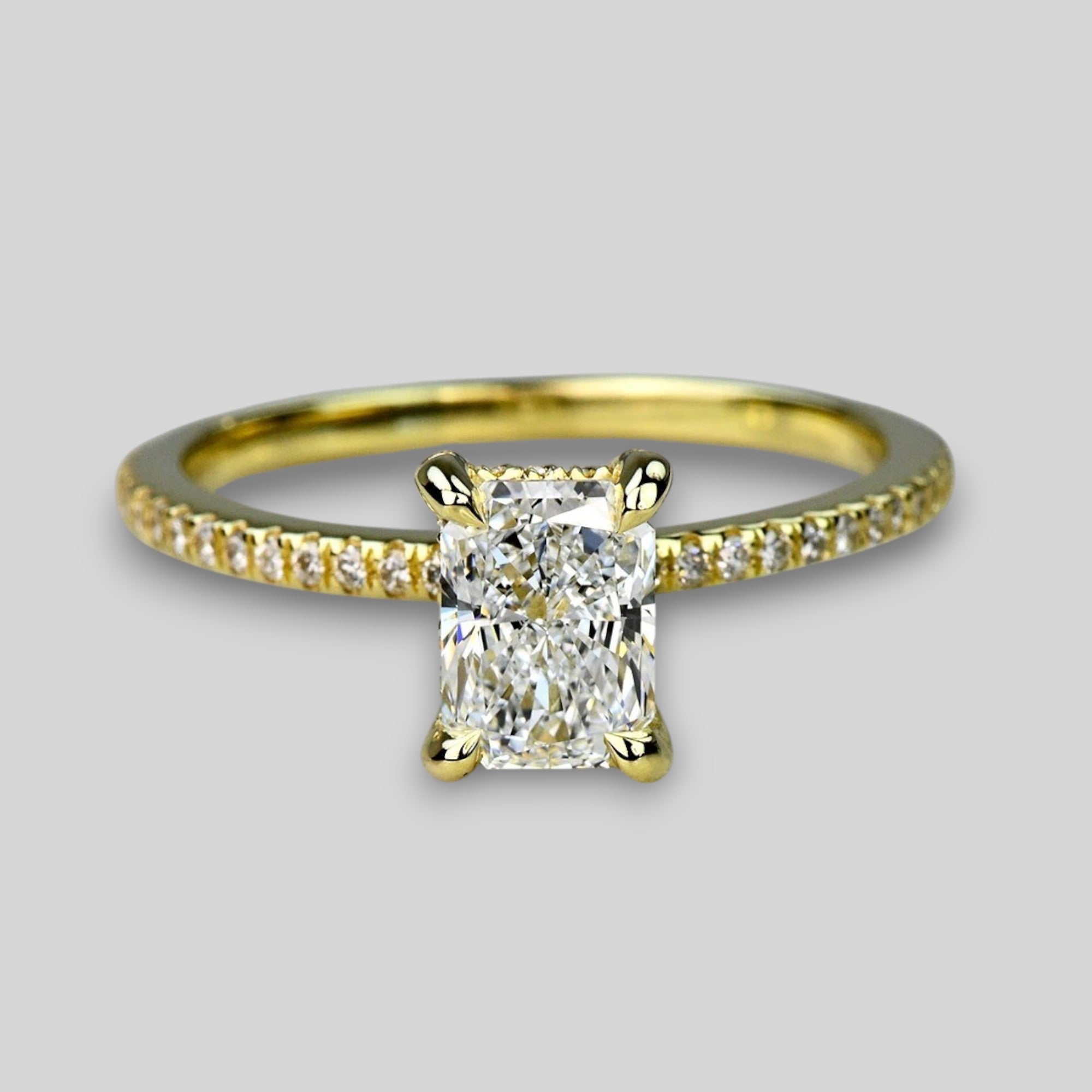 Lab Grown 1 Carat Radiant Diamond Petite Pave Engagement Ring