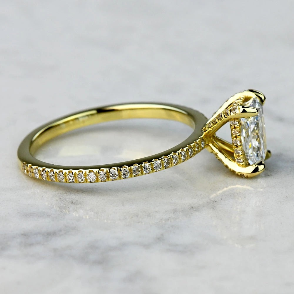 Lab Grown 1 Carat Radiant Diamond Petite Pave Engagement Ring