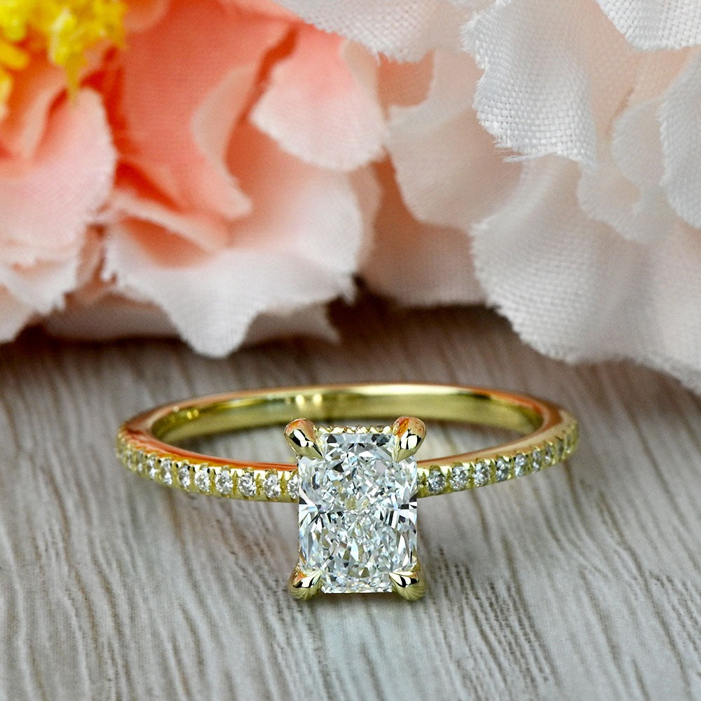 Lab Grown 1 Carat Radiant Diamond Petite Pave Engagement Ring