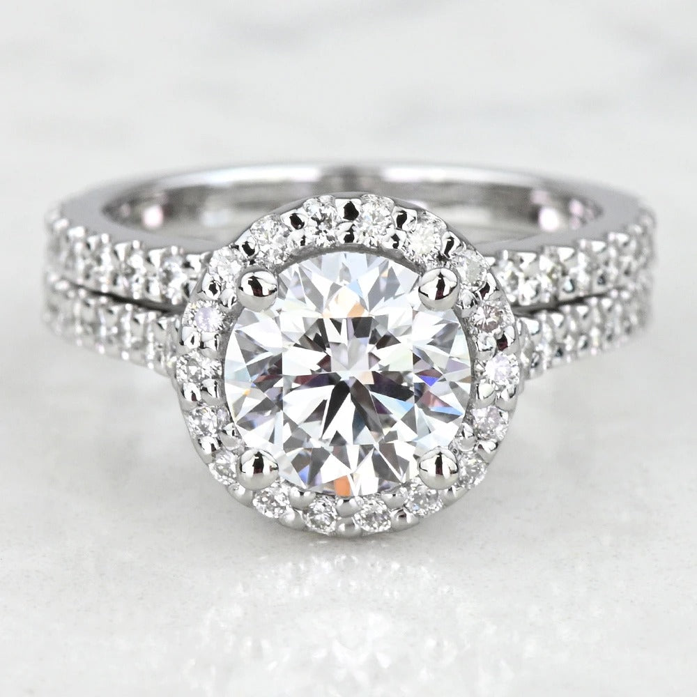 Lab Grown Round Diamond Pave Halo Bridal Set
