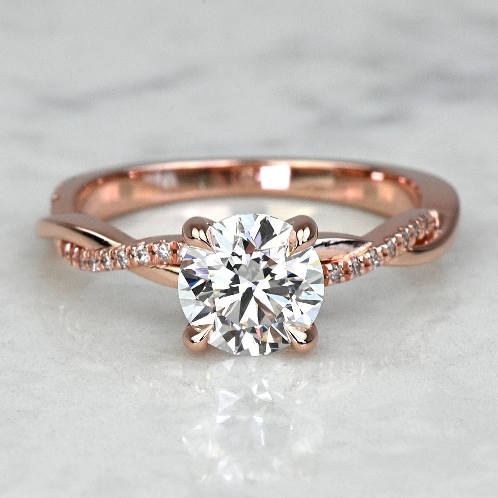 1 Carat Lab Grown Round Diamond 14K Rose Gold Twisted Band Engagement Ring
