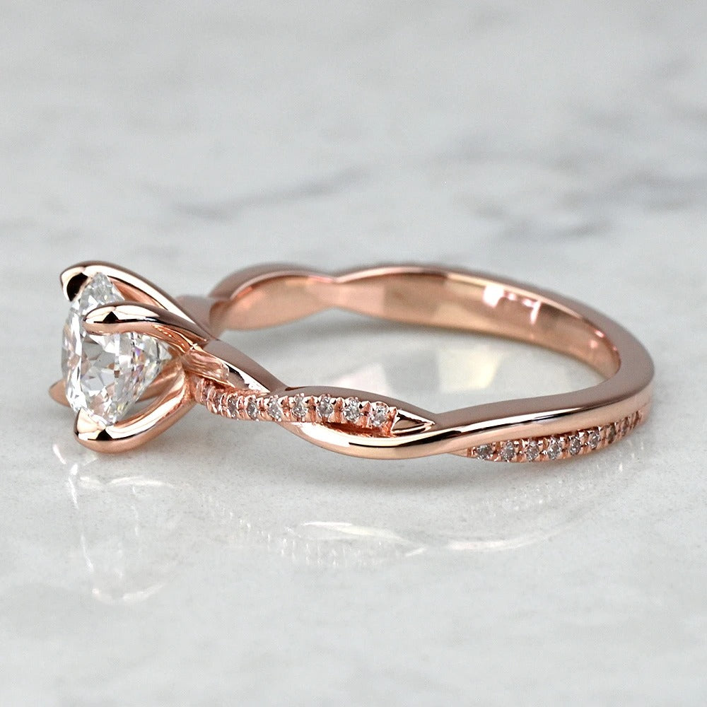 1 Carat Lab Grown Round Diamond 14K Rose Gold Twisted Band Engagement Ring
