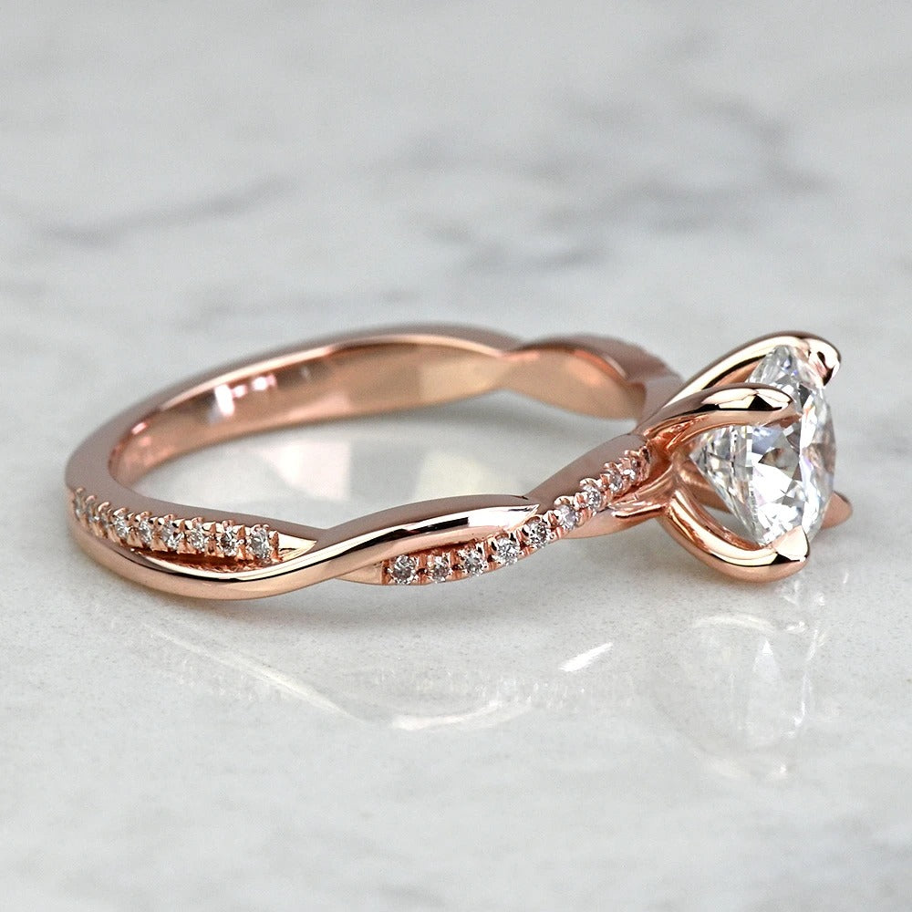 1 Carat Lab Grown Round Diamond 14K Rose Gold Twisted Band Engagement Ring