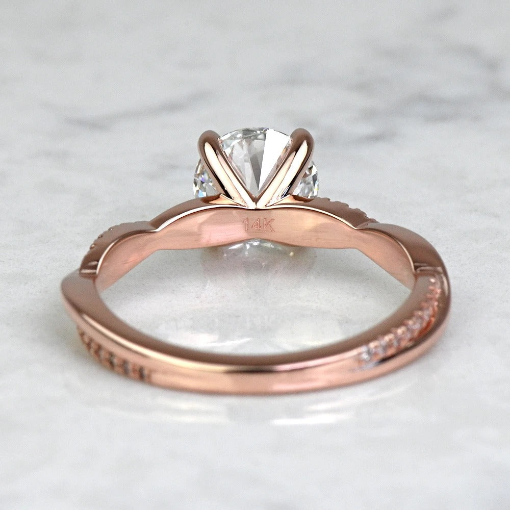 1 Carat Lab Grown Round Diamond 14K Rose Gold Twisted Band Engagement Ring