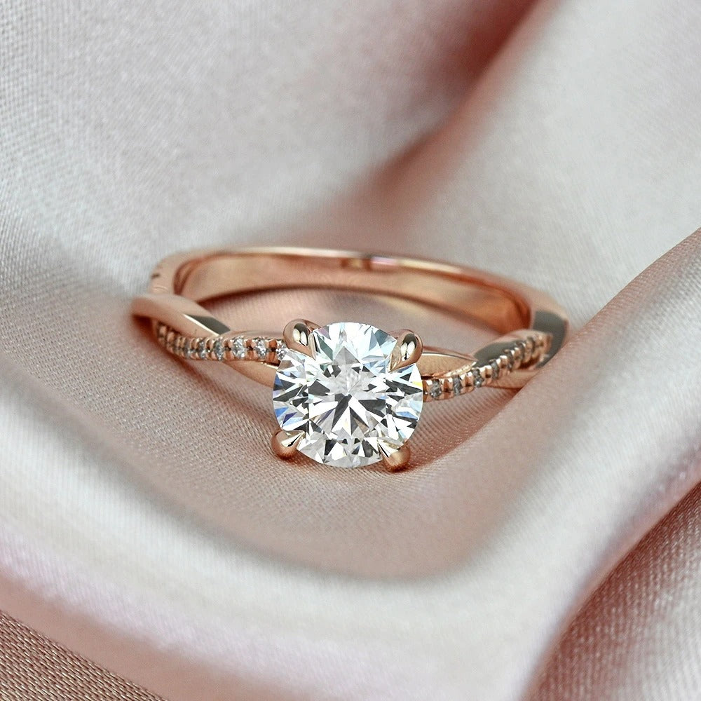 1 Carat Lab Grown Round Diamond 14K Rose Gold Twisted Band Engagement Ring