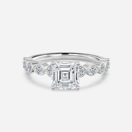 Trine Round Unique Diamond Engagement Ring 14K / 18K Solid Gold