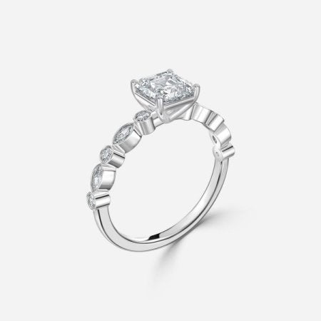 Trine Round Unique Diamond Engagement Ring 14K / 18K Solid Gold