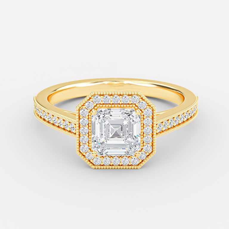 Flswin Asscher Halo Engagement Ring 14K / 18K Solid Gold