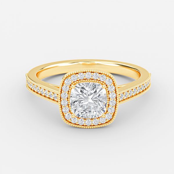 Flswin Cushion Halo Engagement Ring 14K / 18K Solid Gold