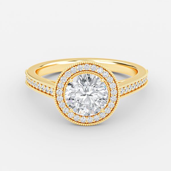 Flswin Round Halo Engagement Ring 14K / 18K Solid Gold