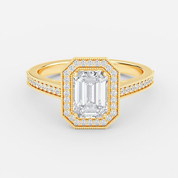 Flswin Emerald Halo Engagement Ring 14K / 18K Solid Gold