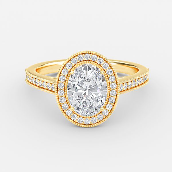 Flswin Oval Halo Engagement Ring 14K / 18K Solid Gold