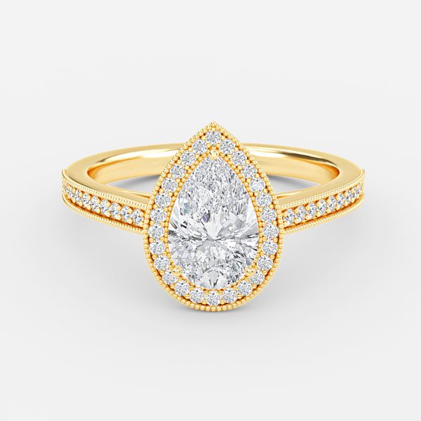 Flswin Pear Halo Engagement Ring 14K / 18K Solid Gold
