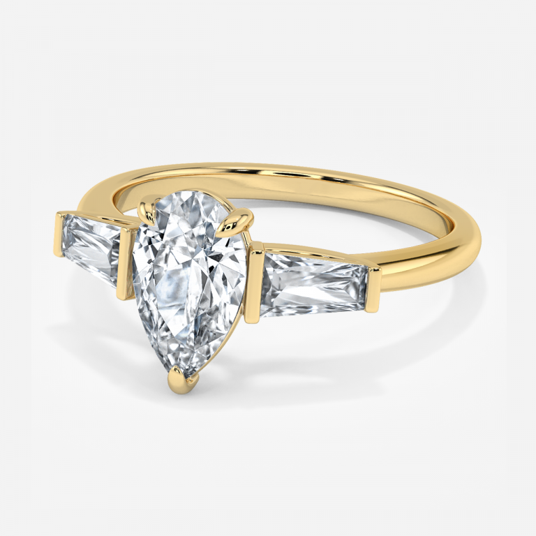 Jeraldine Pear Three Stone Engagement Ring 14K / 18K Solid Gold