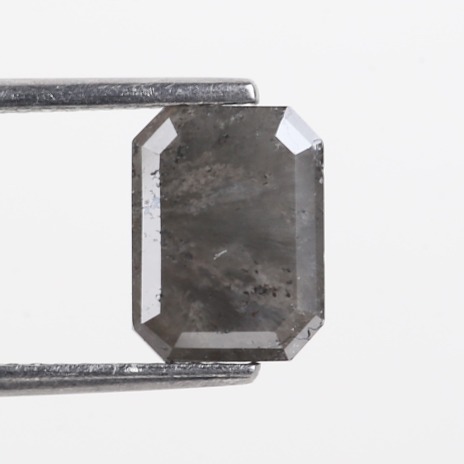 2.11 Carat Grey Emerald Cut Salt And Pepper Natural Diamond 8.46 MM