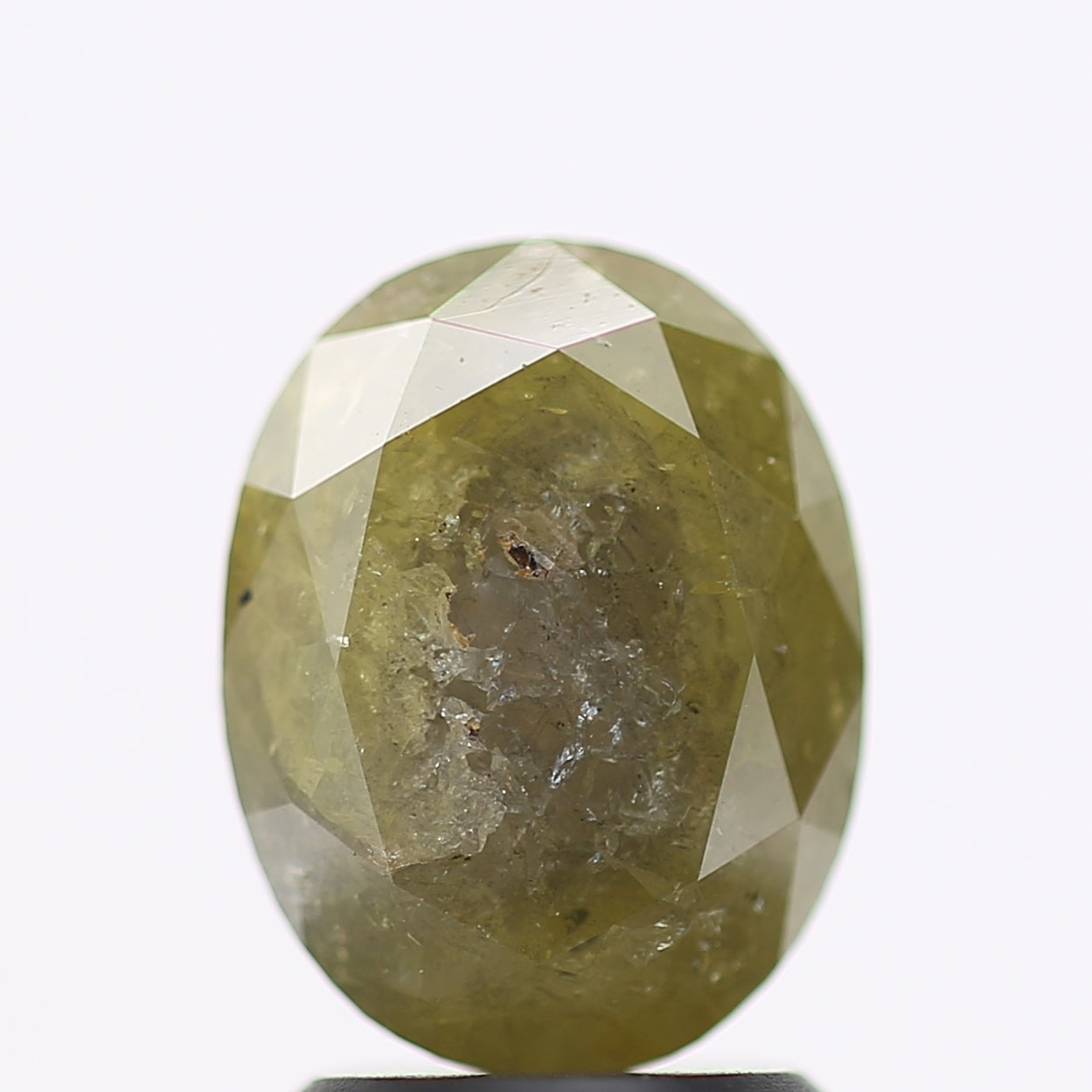2.12 Carat Natural Yellowish Green Rustic Oval Diamond 9 MM