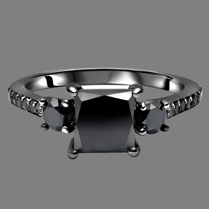 2.15ct Black Princess Cut 3 Stone Diamond Engagement Ring 14K Black Gold