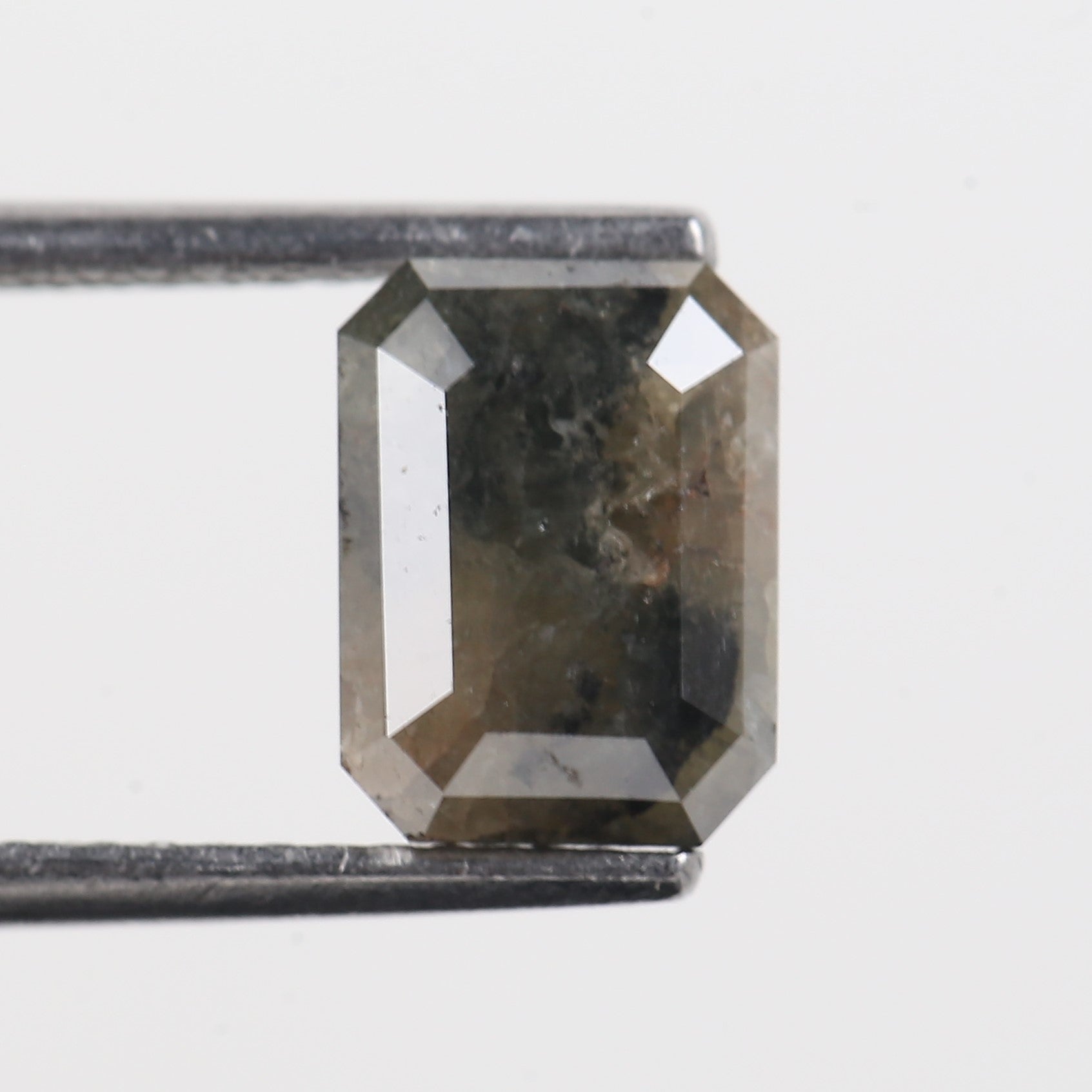 2.25 Carat Olive Black Emerald Cut Salt And Pepper Natural Diamond 8 MM