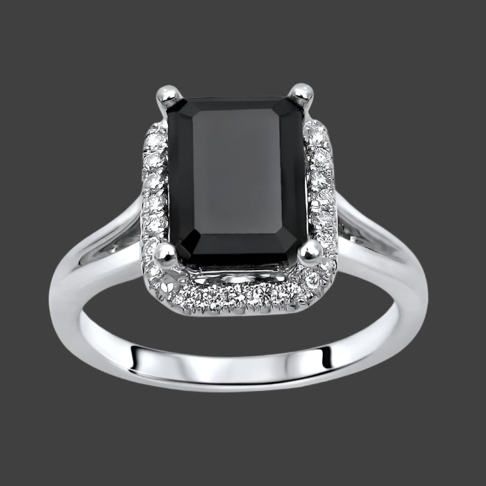 2.30ct Emerald Cut Black Diamond Split Shank Engagement Ring 14K White Gold
