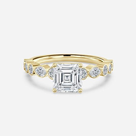 Trine Round Unique Diamond Engagement Ring 14K / 18K Solid Gold