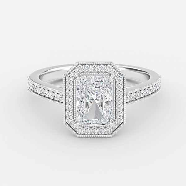 Flswin Radiant Halo Engagement Ring 14K / 18K Solid Gold