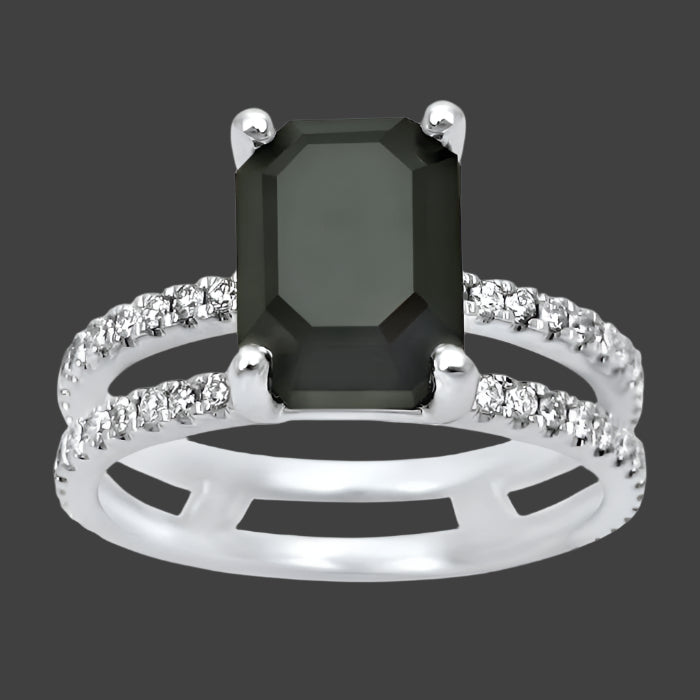 2.50ct Emerald cut Black Diamond Engagement Ring Split Shank 14k White Gold