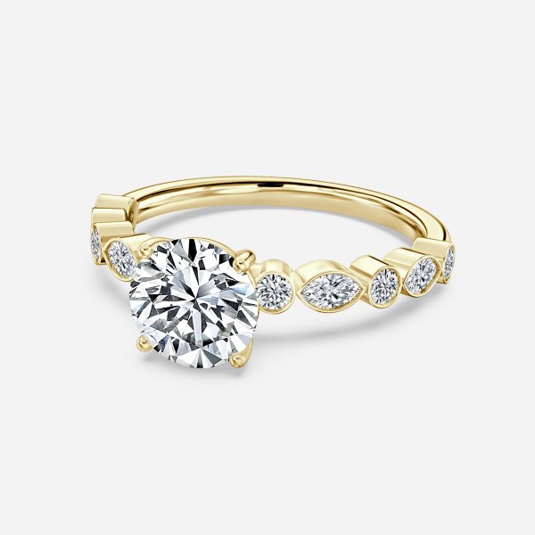 Trine Round Unique Diamond Engagement Ring 14K / 18K Solid Gold