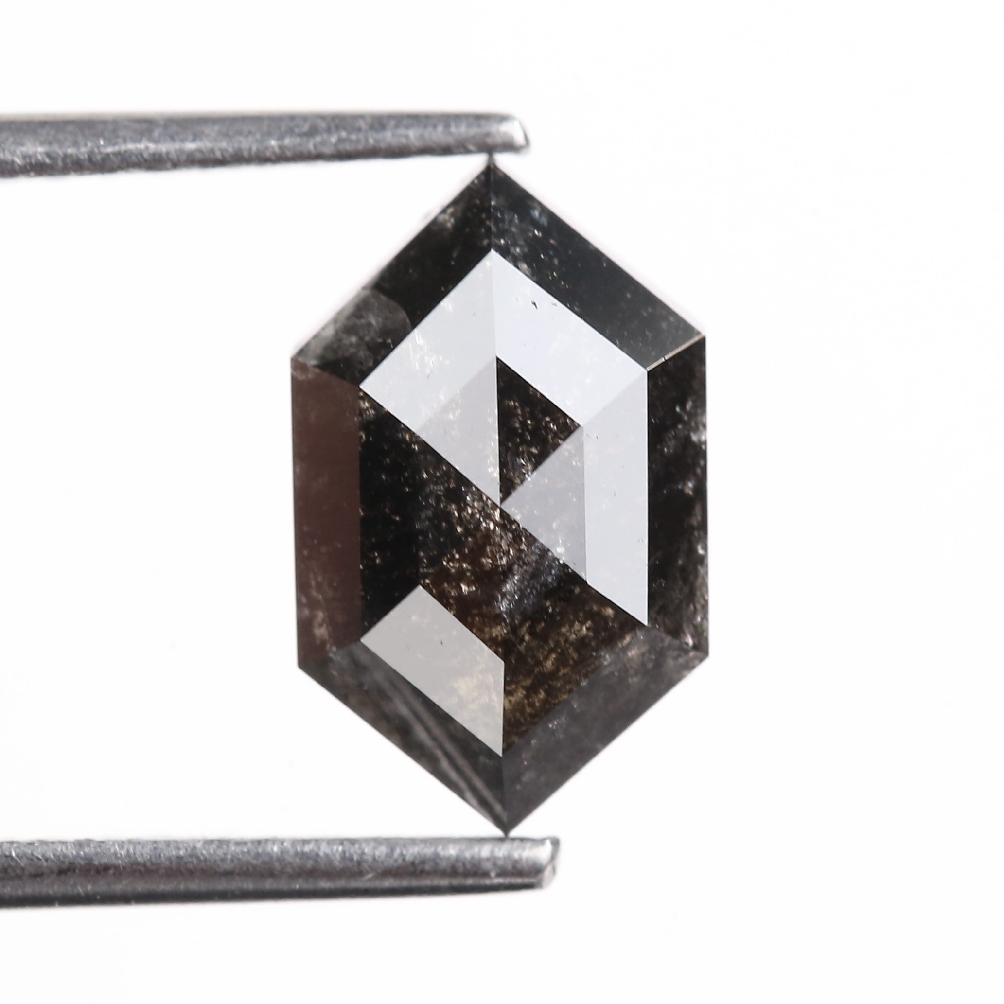 2.62 Carat Natural Black Hexagon Cut Salt And Pepper Diamond 10.59 MM