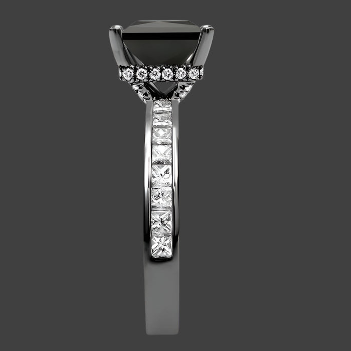 2.70 Carat Black Princess Cut Hidden Halo Diamond Engagement Ring 14K Black Gold