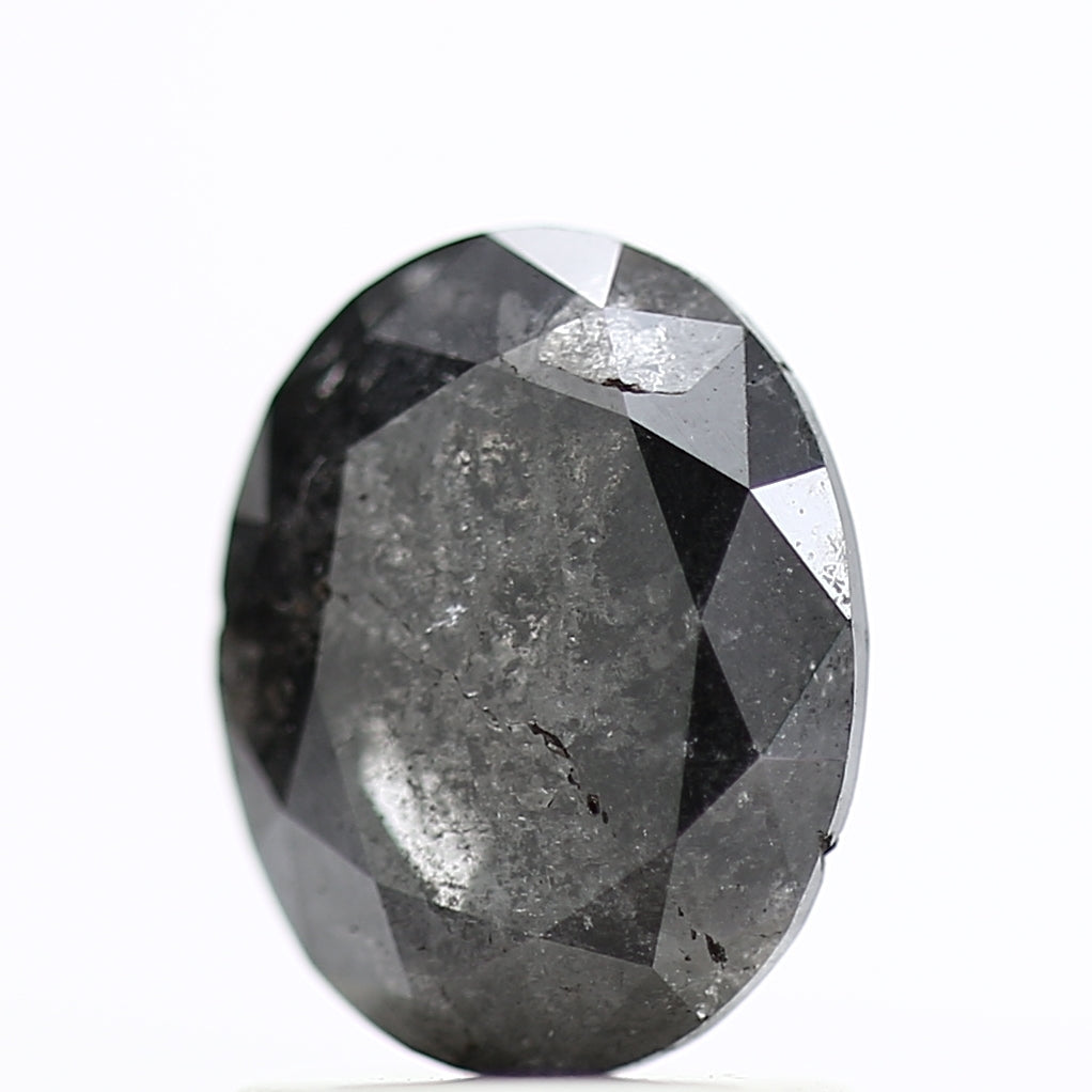 1.17 Carat Rose Cut Salt and Pepper Diamond Oval Fancy Gray Diamond 7.67 MM