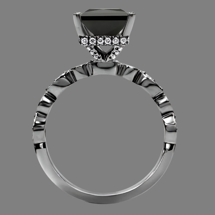 2 Carat Black Princess Cut Diamond Hidden Halo Engagement Ring Vintage 14K Black Gold