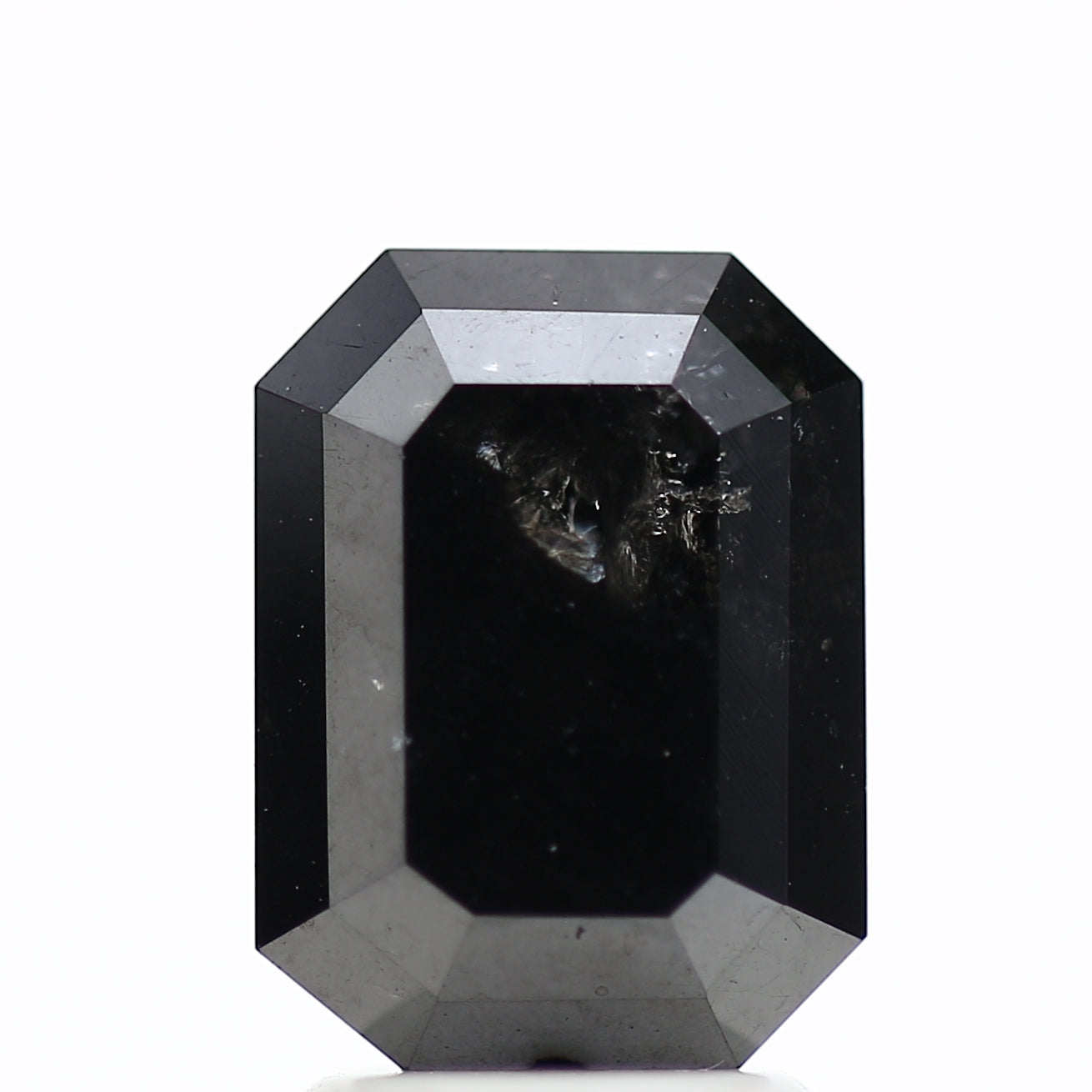 3 Ct Black Emerald Cut Diamond Natural Salt and Pepper Diamond 9.42 MM