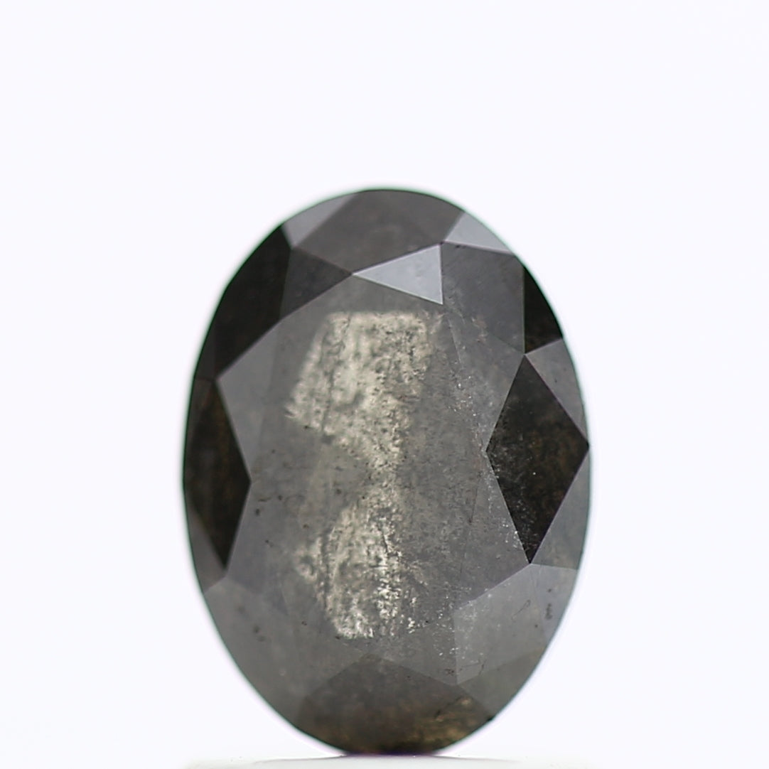1.11 Carat Black Oval Rose Cut Diamond Salt & Pepper Diamond 7.71 MM