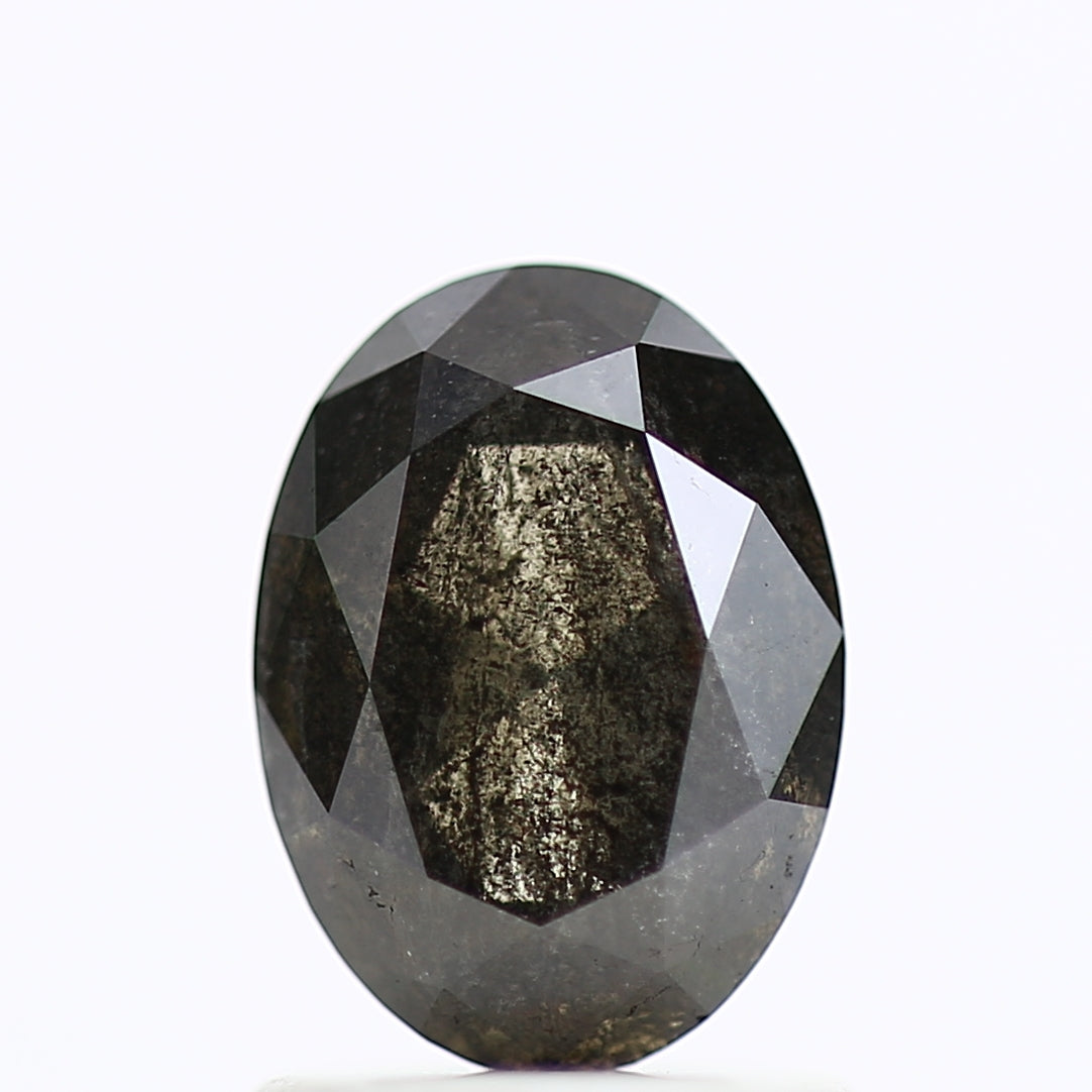 1.11 Carat Black Oval Rose Cut Diamond Salt & Pepper Diamond 7.71 MM