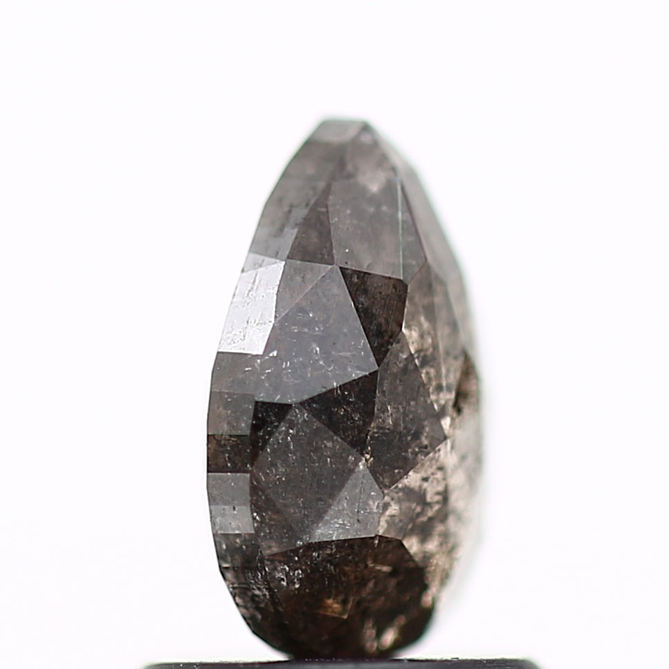0.93 Carat Black Spackled Pear Salt and Pepper Diamond 7.57 MM